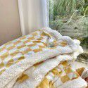 Retro modern checkerboard blanket feather lamb soft waxy sofa blanket office nap summer thin net red 