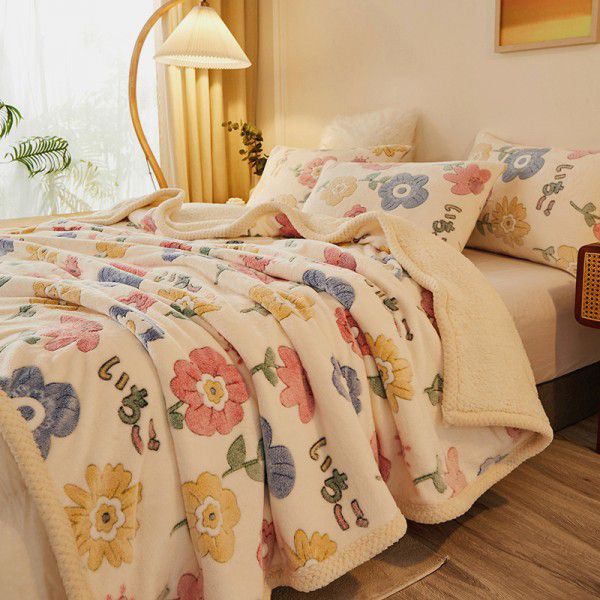 Amazon spot double-layer blanket thickened winter children's nap blanket coral wool warm flange blanket 