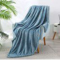 Solid color flannel ball blanket wholesale solid color tassel blanket office wool ball gift blanket blanket 