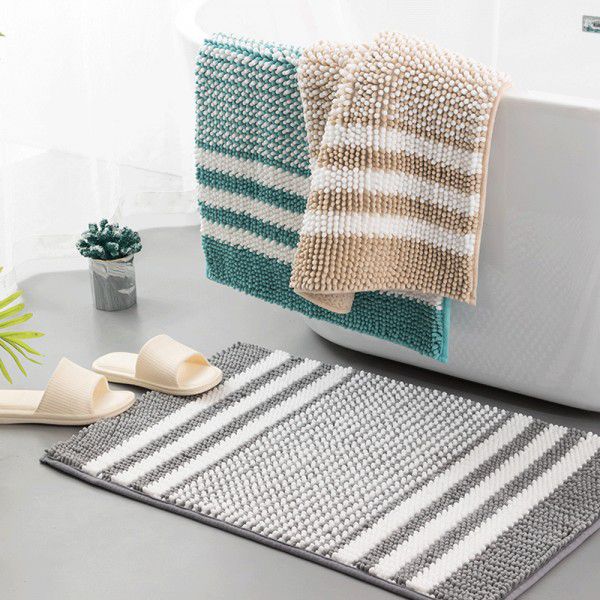 New cationic chenille floor mat bedroom entrance bedside striped carpet bathtub suction bathroom non slip mat 