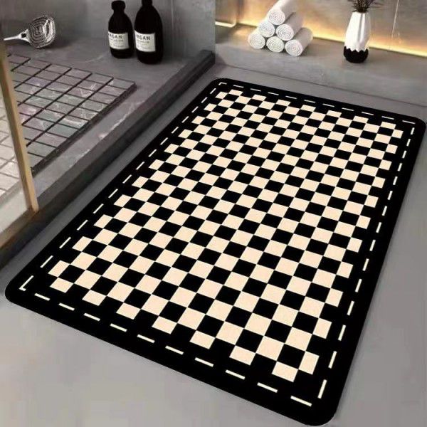 Bathroom floor mat, net, red checkerboard, bathroom entrance, diatom mud floor mat, water absorption, anti-skid mat, toilet mat
