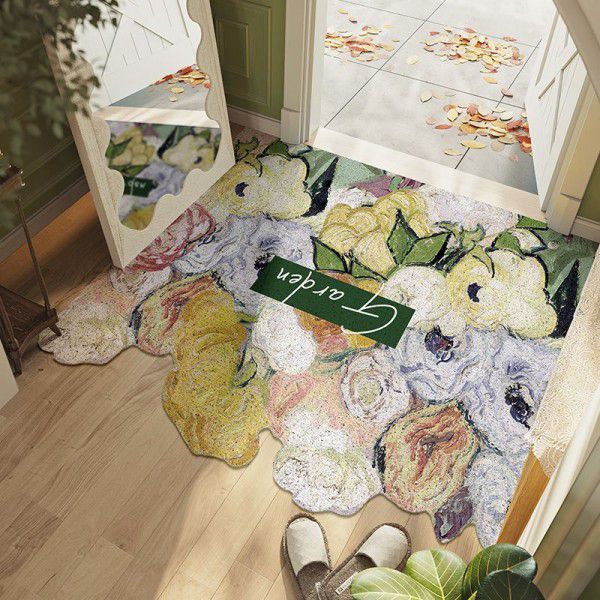 Nordic style oil painting printing porch door wire ring floor mat can be cut PVC anti-skid wear-resistant door mat