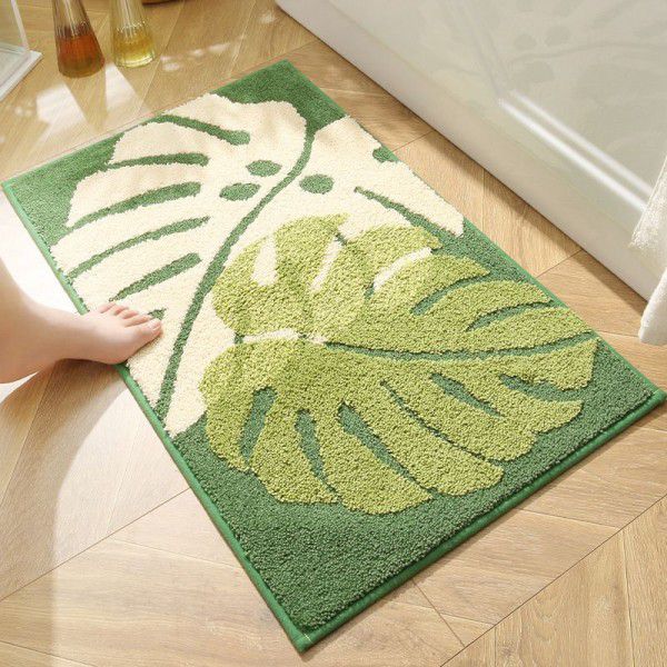 Ins Luxury leaves, plants, jacquard bathroom, non slip mat, absorbent mat, door mat, non slip mat, bedroom carpet