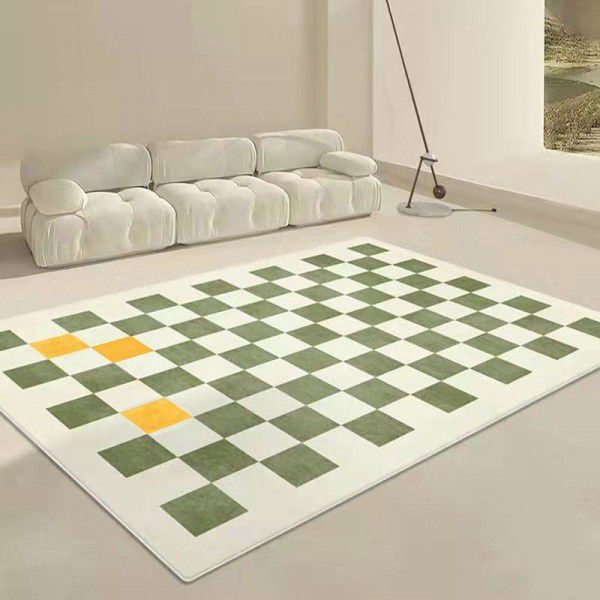 Chessboard carpet French light luxury living room imitation cashmere tea table floor mat Bedroom bedside blanket INS style sub-floor mat