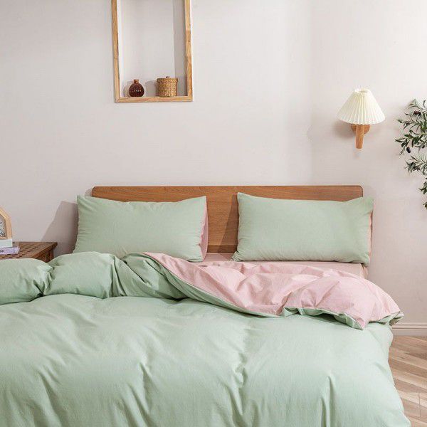 Ins Nordic style four piece set of cotton 100 washed cotton bedding three piece set of quilt cover sheet 