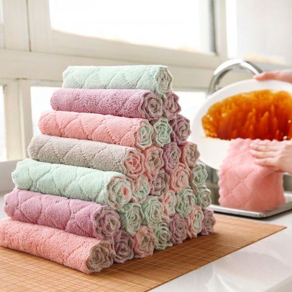 Kitchen clean solid color double-sided strong absorbent dishcloth bowl towel dry and wet cleaning cloth 