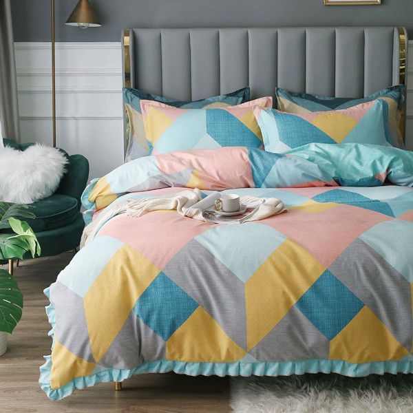 Supply bedding home textile autumn and winter thickened frosted emerald cotton four piece quilt cover three piece fitted sheet set 
