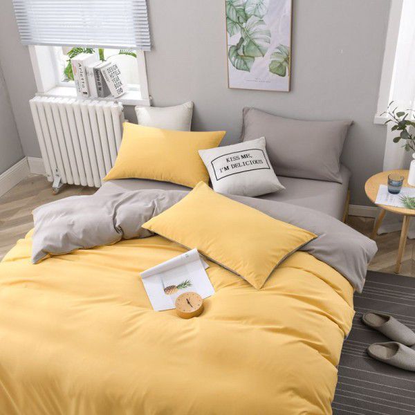 Spring new product solid color New Nordic ins bedding four piece set plain color home textile quilt cover home stay three piece set 