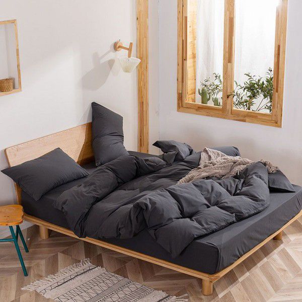 Nordic style four piece set all cotton yarn dyed washed cotton bed sheet quilt cover bedding dormitory three piece fitted sheet 