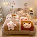 Micro business explosion large version cartoon snowflake velvet four piece set coral velvet winter Plush quilt cover bed sheet double-sided flannel 