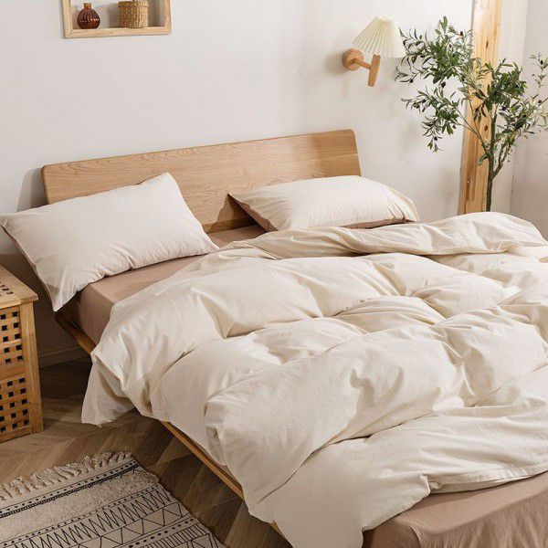 Manufacturer's direct sales water washed cotton four piece set simple bedding, home textile cotton quilt cover, three piece fitted sheet set 